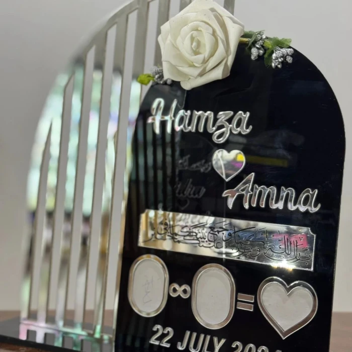 Personalized Round Acrylic Nikkah Thumbprint Board with Stand Islamic Wedding cover image 4