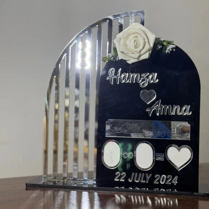 Personalized Round Acrylic Nikkah Thumbprint Board with Stand Islamic Wedding cover image 6