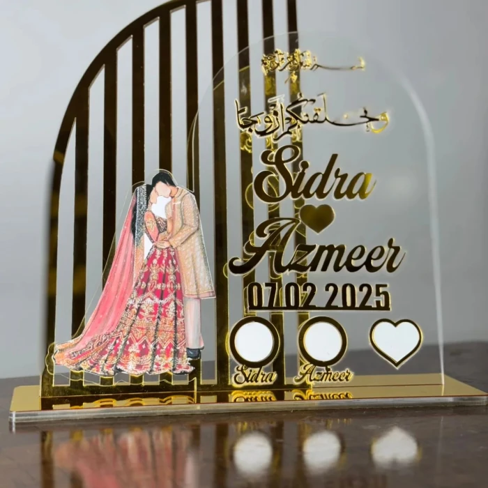 Personalized Round Acrylic Nikkah Thumbprint Board with Stand Islamic Wedding