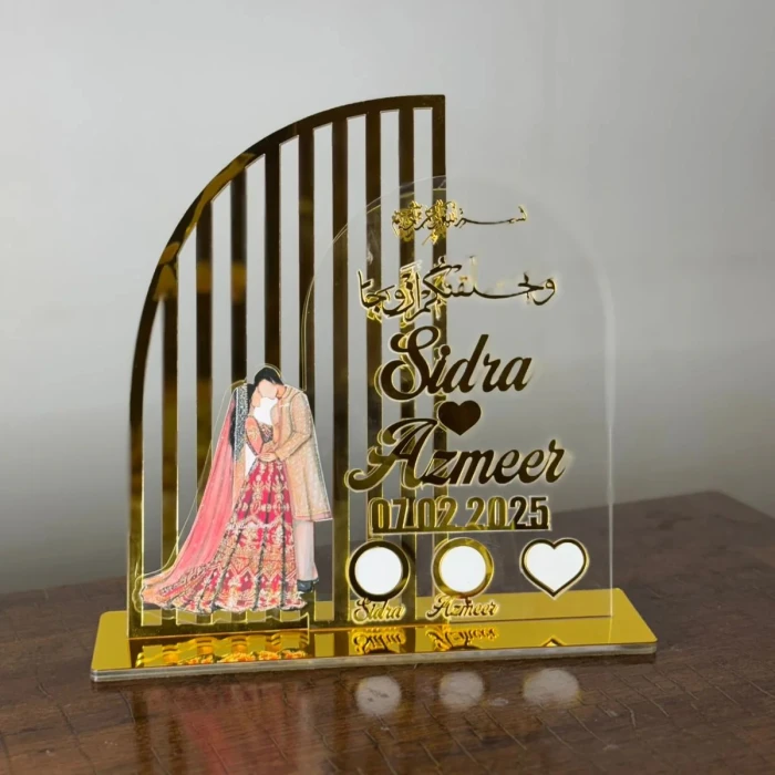 Personalized Round Acrylic Nikkah Thumbprint Board with Stand Islamic Wedding cover image 1