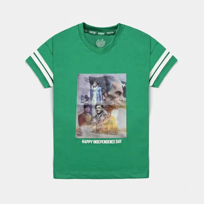 Boys Poly Cotton Jersey Short Sleeve T-Shirt Independence Day (Fern Green)