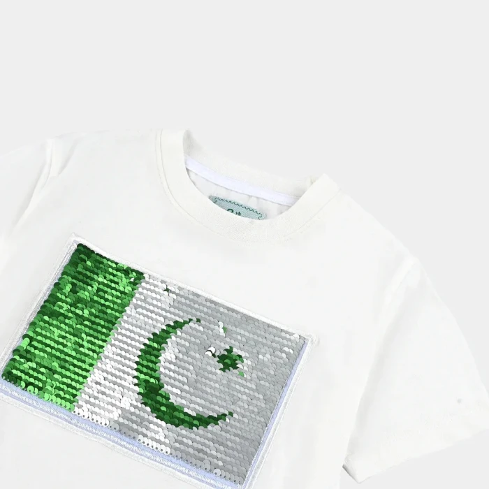 Unisex Poly Cotton Jersey Short Sleeve T-Shirt Sequins Flag (Snow White) cover image 1