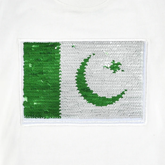 Unisex Poly Cotton Jersey Short Sleeve T-Shirt Sequins Flag (Snow White) cover image 2